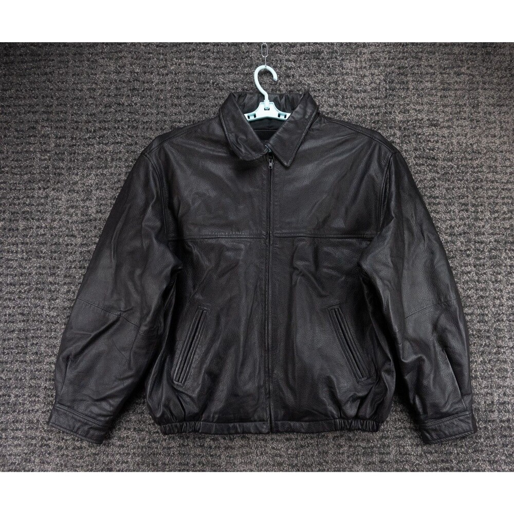Outbrook Leather Jacket Mens XL Black Full Zip Lined Insulated Classic Outdoor